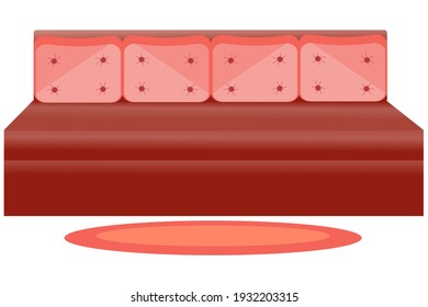 Soft red sofa. White background. With a gradient. Close-up. Illustration in a flat style. Can for web collages, interior design, offices and premises.
