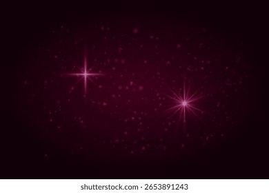 Brillos rojos suaves y fulgurantes destellos de estrellas con partículas. Efectos de luz sobre fondo oscuro transparente para escenas festivas.