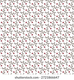 Soft, repeating botanical design of slender brown branches with tiny red flowers on a light background. Perfect for fabrics, wallpapers, stationery, and decor with a spring, nature-inspired vibe