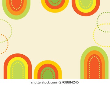 Suave fondo de estilo retro con arcos abstractos redondeados en forma de arco iris en colores cálidos sobre una superficie beige.