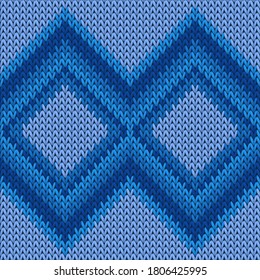 Soft rhombus argyle knit texture geometric seamless pattern. Plaid knit effect ornament. Nordic style seamless knitted pattern. Handicraft backdrop.