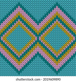 Soft rhombus argyle knitting texture geometric vector seamless. Jacquard knit effect ornament. Scandinavian style seamless knitted pattern. Handicraft backdrop.
