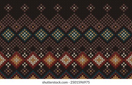 Soft rhombus argyle knitting texture geometric vector seamless. Jacquard knit effect ornament. Scandinavian style seamless knitted pattern. Handicraft backdrop.