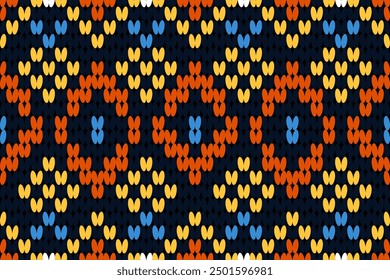 Soft rhombus argyle knitting texture geometric vector seamless. Jacquard knit effect ornament. Scandinavian style seamless knitted pattern. Handicraft backdrop.