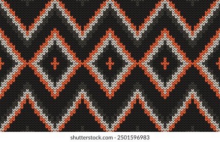 Soft rhombus argyle knitting texture geometric vector seamless. Jacquard knit effect ornament. Scandinavian style seamless knitted pattern. Handicraft backdrop.