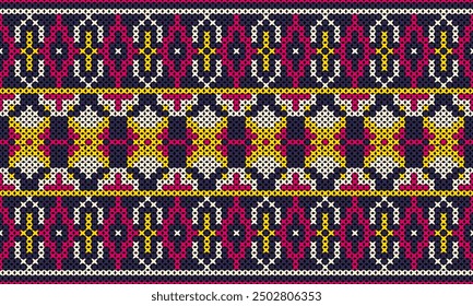 Soft rhombus argyle knitting texture geometric vector seamless. Jacquard knit effect ornament. Scandinavian style seamless knitted pattern. Handicraft backdrop.