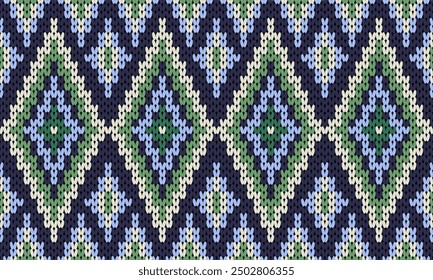 Soft rhombus argyle knitting texture geometric vector seamless. Jacquard knit effect ornament. Scandinavian style seamless knitted pattern. Handicraft backdrop.