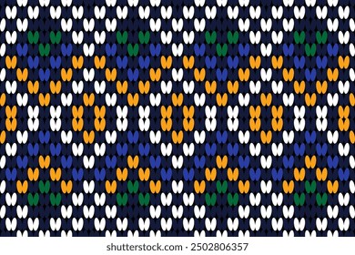 Soft rhombus argyle knitting texture geometric vector seamless. Jacquard knit effect ornament. Scandinavian style seamless knitted pattern. Handicraft backdrop.