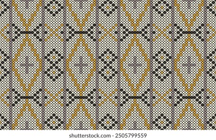 Soft rhombus argyle knitting texture geometric vector seamless. Jacquard knit effect ornament. Scandinavian style seamless knitted pattern. Handicraft backdrop.