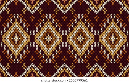 Soft rhombus argyle knitting texture geometric vector seamless. Jacquard knit effect ornament. Scandinavian style seamless knitted pattern. Handicraft backdrop.