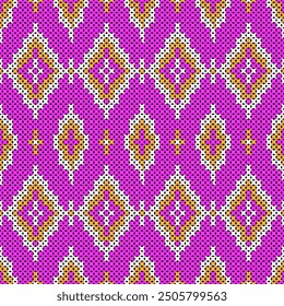 Soft rhombus argyle knitting texture geometric vector seamless. Jacquard knit effect ornament. Scandinavian style seamless knitted pattern. Handicraft backdrop.