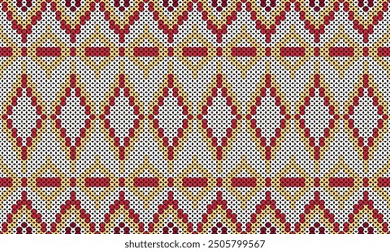 Soft rhombus argyle knitting texture geometric vector seamless. Jacquard knit effect ornament. Scandinavian style seamless knitted pattern. Handicraft backdrop.