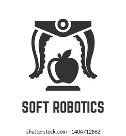 Soft robotics icon with flexibility manipulator takes an apple glyph symbol.