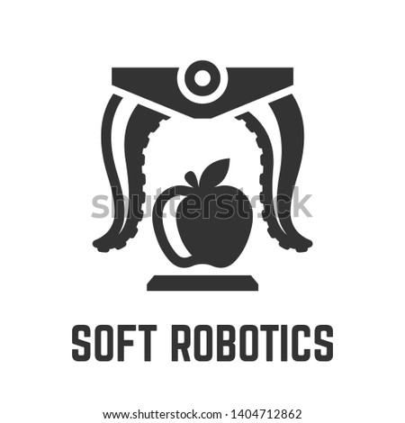 Soft robotics icon with flexibility manipulator takes an apple glyph symbol.