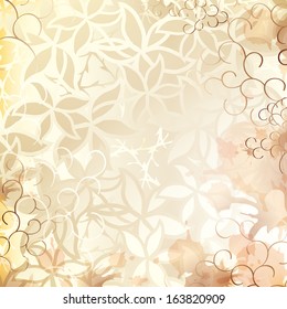 Soft and romantic letter or invitation background with floral graphics, curly lines and tea spots. Fully editable splashes and ringlets along the edges.