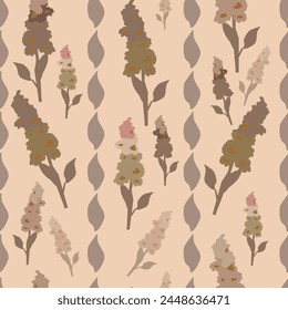 Colores suaves, románticos, neutros en lupin estilo vintage composición floral con bordes frondosos arte de Vector sin patrón