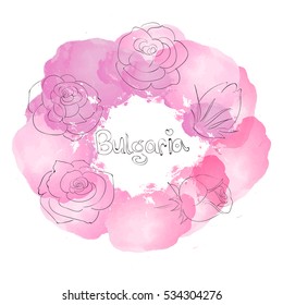 Soft rose stylised  hand drawn roses of Bulgaria. Vector illustration.