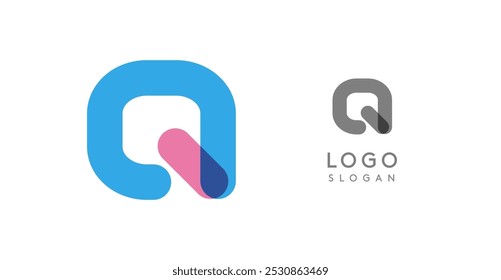 Soft rounded trendy logo, geometric colorful letter Q with a modern tech feel, playful monogram design for corporate identity, creative branding, logotype template. Vector logotype