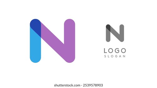 Soft rounded trendy logo, geometric colorful letter N with a modern tech feel, playful monogram design for corporate identity, creative branding, logotype template. Vector logotype