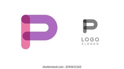 Soft rounded trendy logo, geometric colorful letter P with a modern tech feel, playful monogram design for corporate identity, creative branding, logotype template. Vector logotype