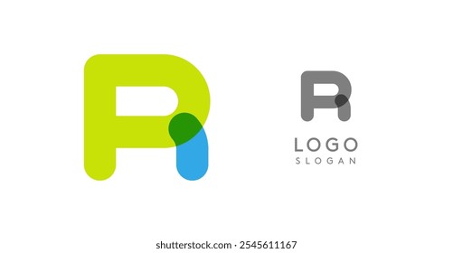 Soft rounded trendy logo, geometric colorful letter R with a modern tech feel, playful monogram design for corporate identity, creative branding, logotype template. Vector logotype