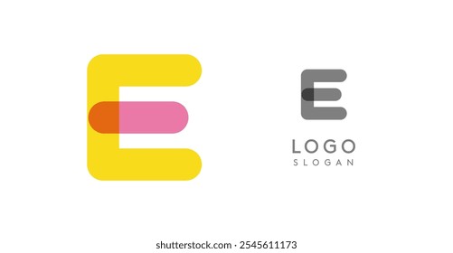 Soft rounded trendy logo, geometric colorful letter E with a modern tech feel, playful monogram design for corporate identity, creative branding, logotype template. Vector logotype