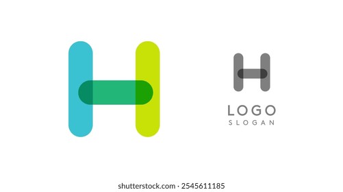 Logotipo moderno e arredondado, letra geométrica colorida H com uma sensação de tecnologia moderna, design de monograma brincalhão para identidade corporativa, marca criativa, modelo de logotipo. Logotipo vetorial