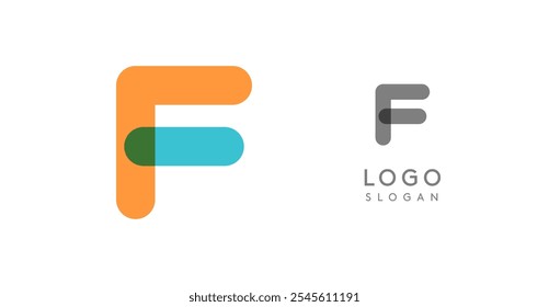 Logotipo de moda redondeado suave, letra F geométrica colorida con un toque tecnológico moderno, diseño de monograma juguetón para la identidad corporativa, marca creativa, Plantilla de logotipos. Logotipo del Vector