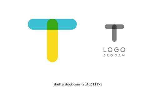 Soft rounded trendy logo, geometric colorful letter T with a modern tech feel, playful monogram design for corporate identity, creative branding, logotype template. Vector logotype