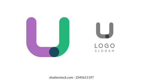 Soft rounded trendy logo, geometric colorful letter U with a modern tech feel, playful monogram design for corporate identity, creative branding, logotype template. Vector logotype