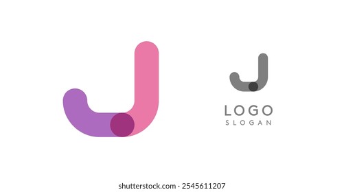 Logotipo de moda redondeado suave, letra J geométrica colorida con una sensación de tecnología moderna, diseño de monograma juguetón para la identidad corporativa, marca creativa, Plantilla de logotipos. Logotipo del Vector