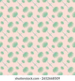 Soft Sage Green Fan Palm Fronds in a Palm Springs Style Geometric Layout on a Pastel Peach Background creating a seamless pattern print