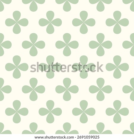 Soft Sage Green Four-Leaf Clover Pattern on Off-White Background - Seamless Geometric Floral Motif for Textiles, Wallpaper, and Digital Projects