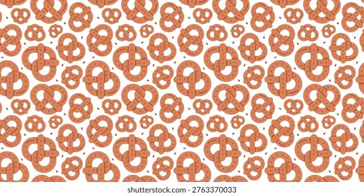 soft salted pretzel seamless pattern flat design. baked german style bread snack illustration for bakery or beer garden. simple vector. pattern with white background.