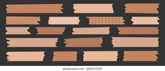 Soft scotch tape with patterns and without. Office glue paper stripes collection. Torn strip, patch.