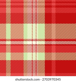 Soft seamless check texture, deluxe textile background vector. Nostalgia plaid tartan fabric pattern in red and light colors palette.