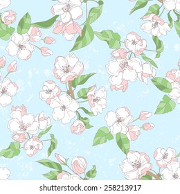 Soft seamless pattern with blossom apple 
