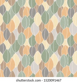 Soft seamless pattern of leaves. Doodle style. Background for textile or book covers, wallpapers, design, graphic art, printing, hobby, invitation. 