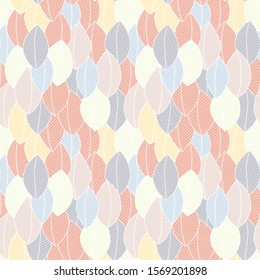 Soft seamless pattern of leaves. Doodle style. Background for textile or book covers, wallpapers, design, graphic art, printing, hobby, invitation. 