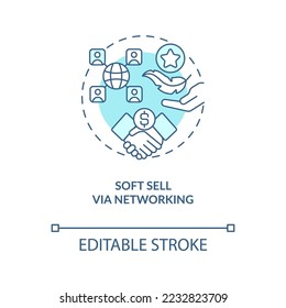 Soft sell via networking concept turquoise icon. Building business relationship abstract idea thin line illustration. Isolated outline drawing. Editable stroke. Arial, Myriad Pro-Bold fonts used