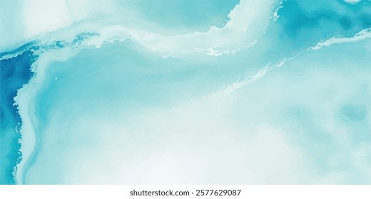 Soft and Serene Watercolor Ocean Wave Background in Subtle Blue and Green Hues, Perfect for Use in Abstract Graphic Design, Water-Themed Projects, and Peaceful Artworks.
