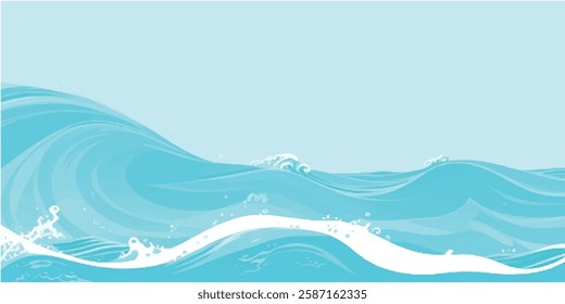 Soft and Serene Watercolor Ocean Wave Background in Subtle Blue and Green Hues, Perfect for Use in Abstract Graphic Design, Water-Themed Projects, and Peaceful Artworks.
