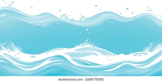 Soft and Serene Watercolor Ocean Wave Background in Subtle Blue and Green Hues, Perfect for Use in Abstract Graphic Design, Water-Themed Projects, and Peaceful Artworks.
