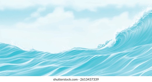 Soft and Serene Watercolor Ocean Wave Background in Subtle Blue and Green Hues, Perfect for Use in Abstract Graphic Design, Water-Themed Projects, and Peaceful Artworks.
