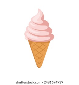 Soft serve ice cream, 3d vector american sundae swirl in wafer cone or machine vanilla ice cream. Fast food restaurant frozen dessert