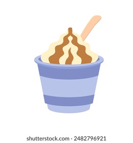 Soft serve ice cream, 3d vector american sundae swirl in plastic bowl