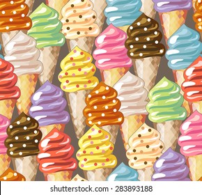 Soft Serve Ice Cream. Abstract Seamless Pattern. Kids Wallpaper. Funky Background. Summer Food Backdrop.