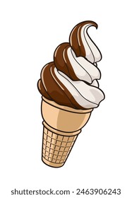 Suave Servir Helado Chocolate y Vainilla en Cono, Ilustración vectorial aislada, eps