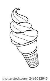 Soft Serve Ice Cream with Cone, vector outline illustration isolated, eps