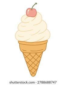 Soft serve ice cream cone with cherry on top